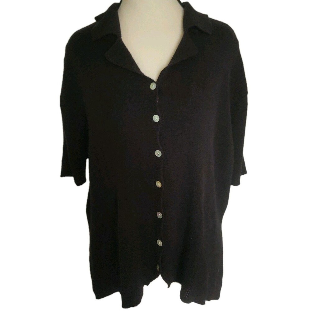 Uniform John Paul Richard Women's Black Short Sleeve Button Up Sweater Size L